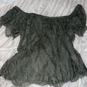American Eagle Outfitters Green Off-the-Shoulder Lace Blouse